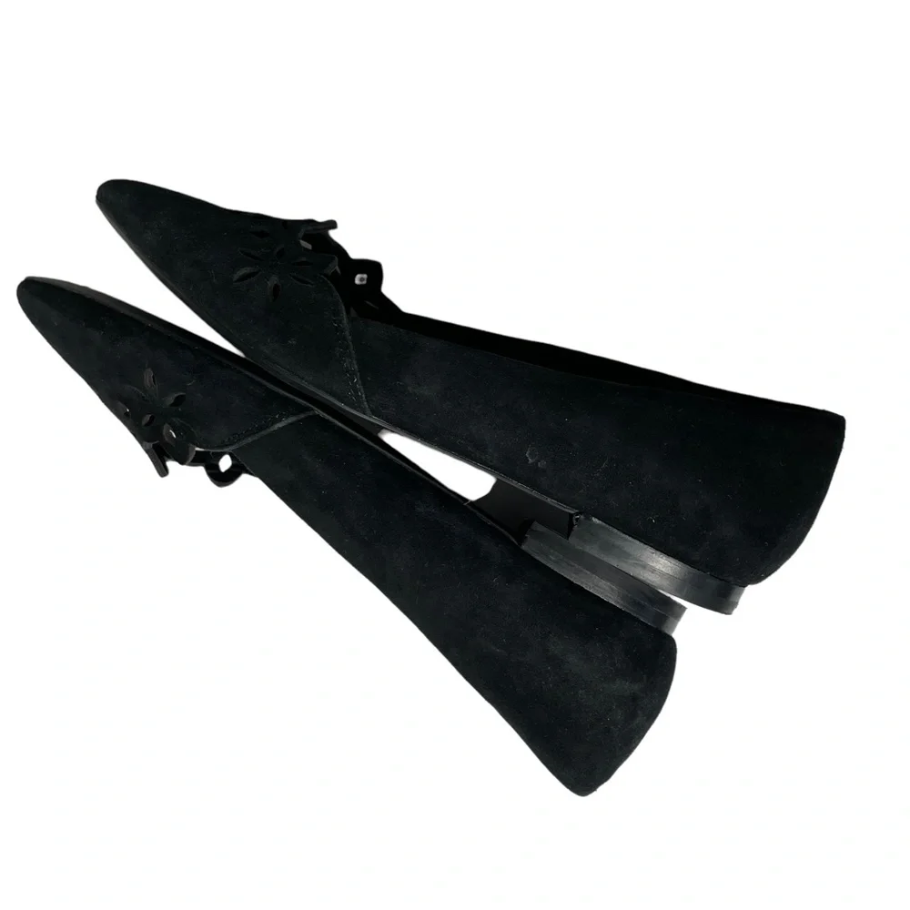 Ralph Lauren Allayana Suede Flats 4 Sheepskin Leather Floral Laser Cut Pointed